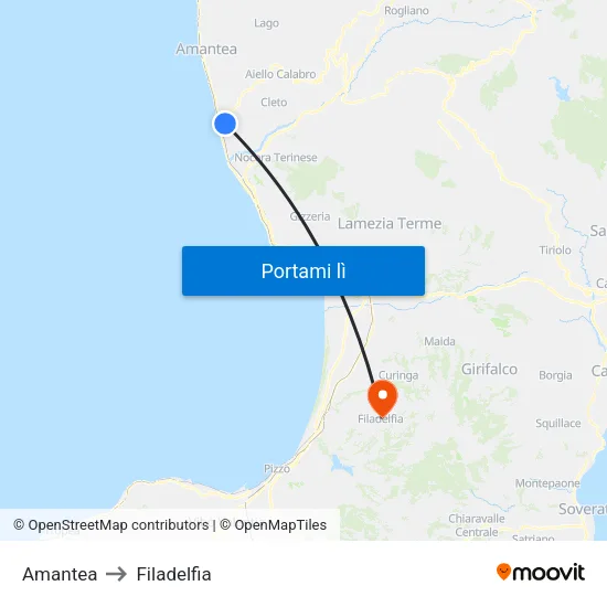 Amantea to Filadelfia map