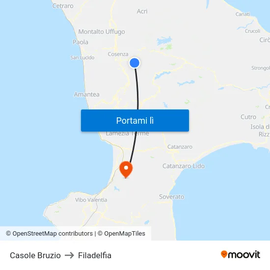 Casole Bruzio to Filadelfia map