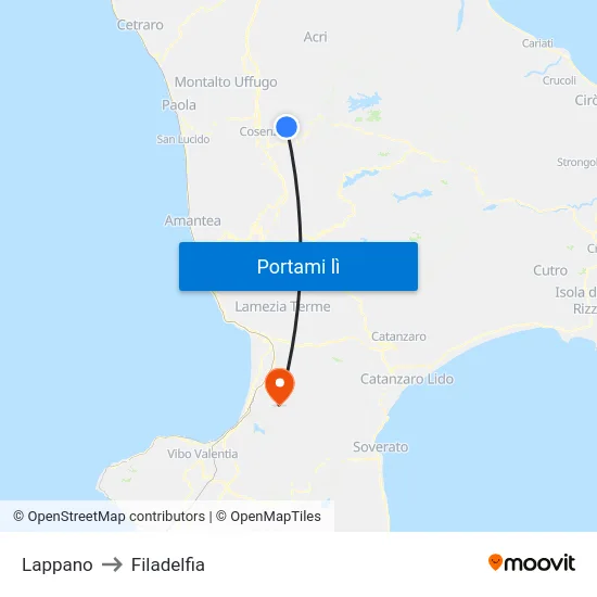 Lappano to Filadelfia map