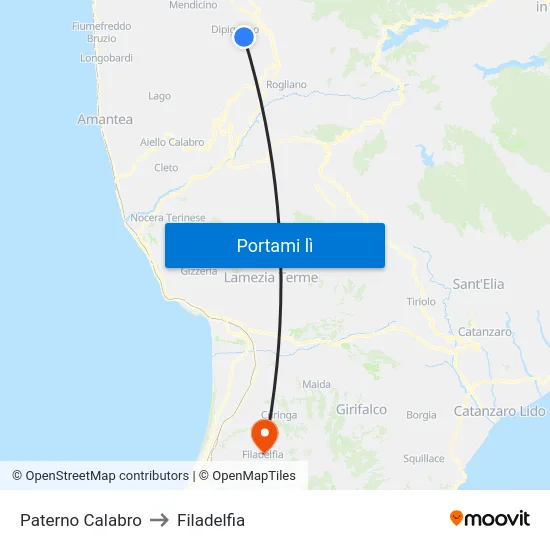 Paterno Calabro to Filadelfia map