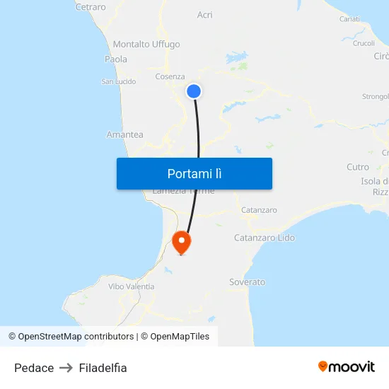 Pedace to Filadelfia map