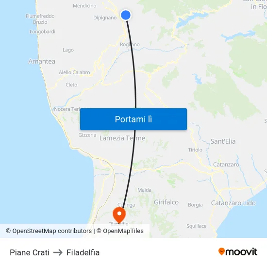 Piane Crati to Filadelfia map