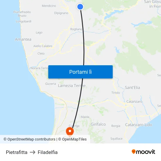 Pietrafitta to Filadelfia map