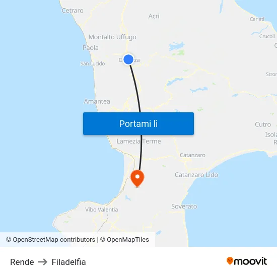 Rende to Filadelfia map