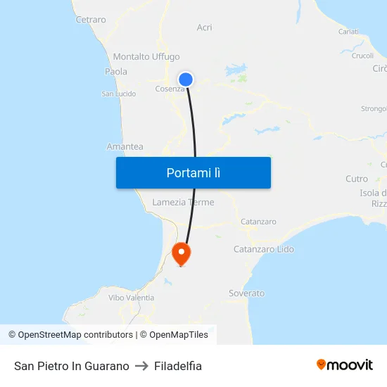 San Pietro In Guarano to Filadelfia map