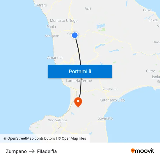 Zumpano to Filadelfia map