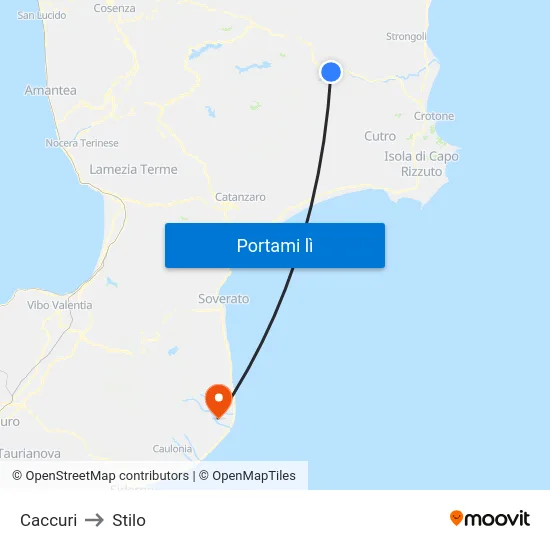 Caccuri to Stilo map