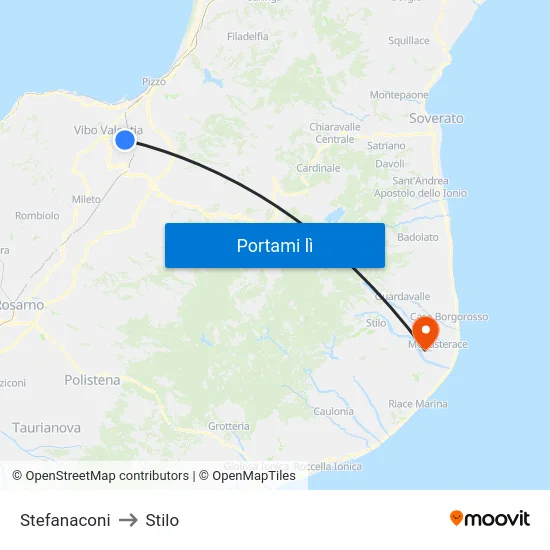 Stefanaconi to Stilo map