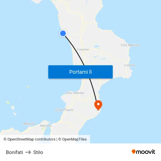 Bonifati to Stilo map
