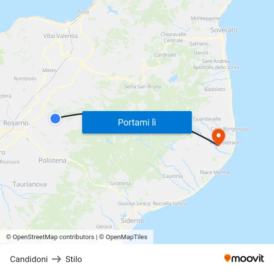 Candidoni to Stilo map