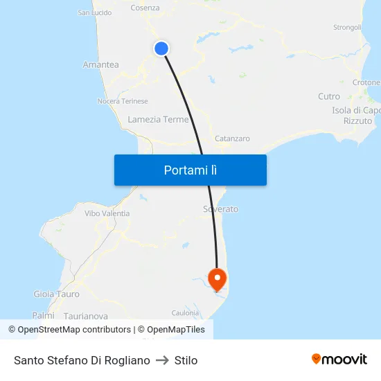 Santo Stefano Di Rogliano to Stilo map