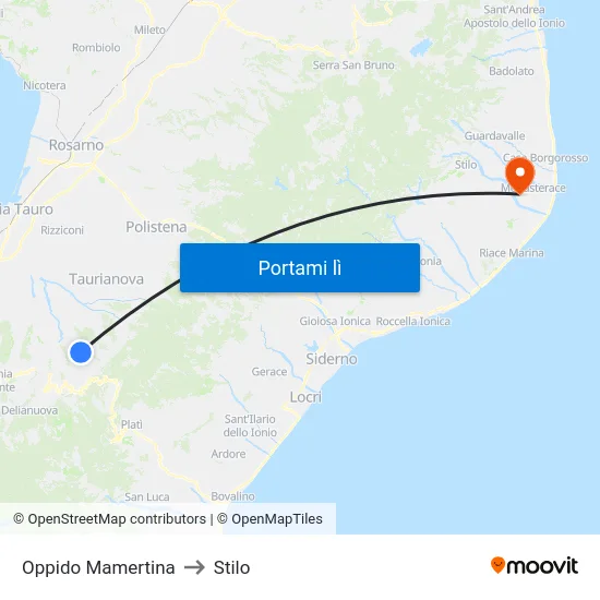 Oppido Mamertina to Stilo map