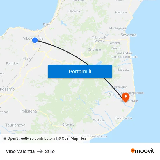Vibo Valentia to Stilo map