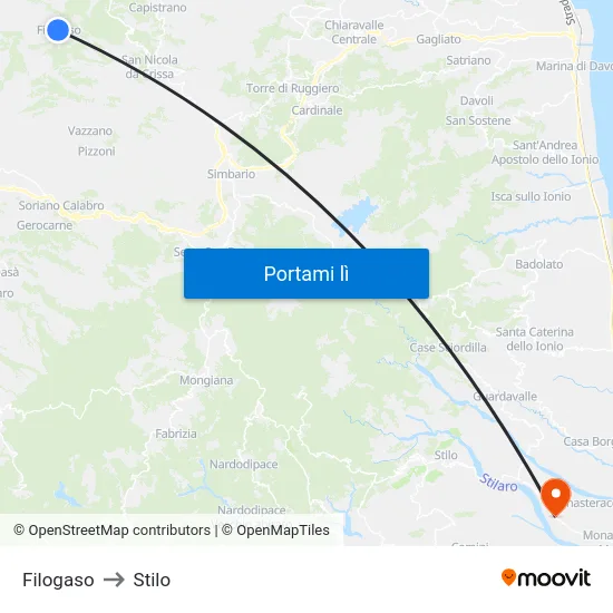 Filogaso to Stilo map
