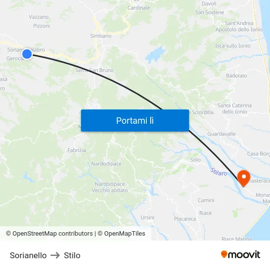 Sorianello to Stilo map