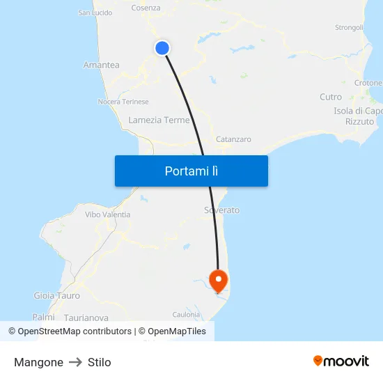 Mangone to Stilo map