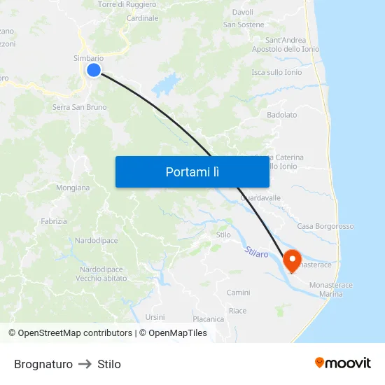 Brognaturo to Stilo map