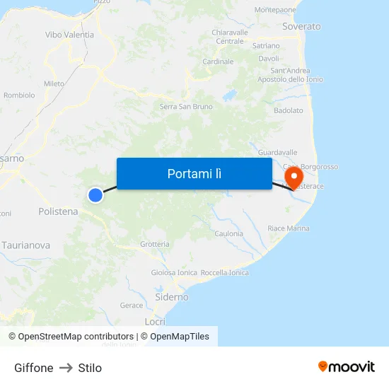 Giffone to Stilo map