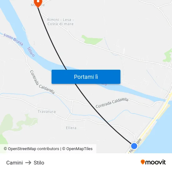 Camini to Stilo map