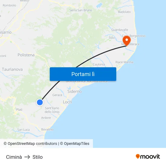 Ciminà to Stilo map
