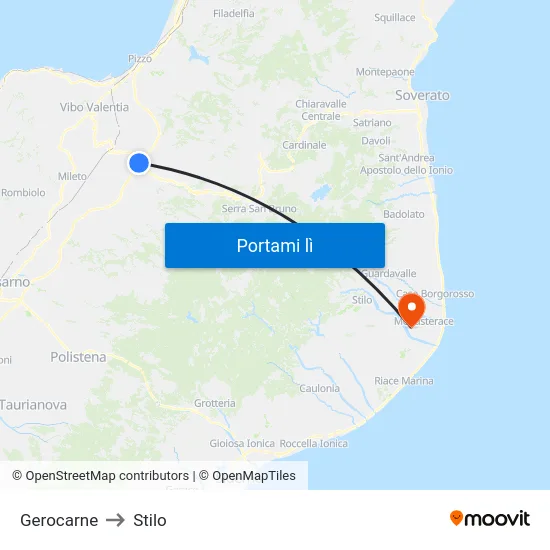 Gerocarne to Stilo map