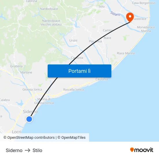 Siderno to Stilo map