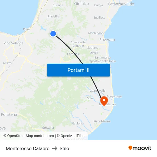 Monterosso Calabro to Stilo map