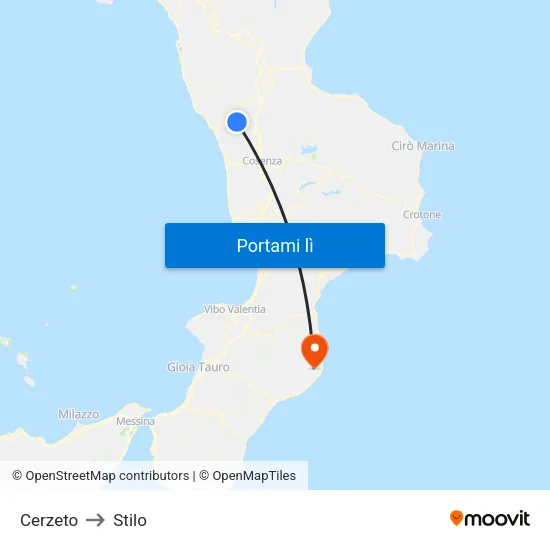 Cerzeto to Stilo map