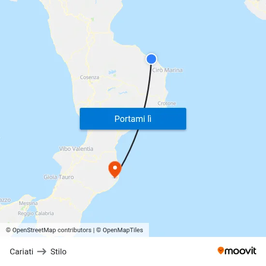 Cariati to Stilo map