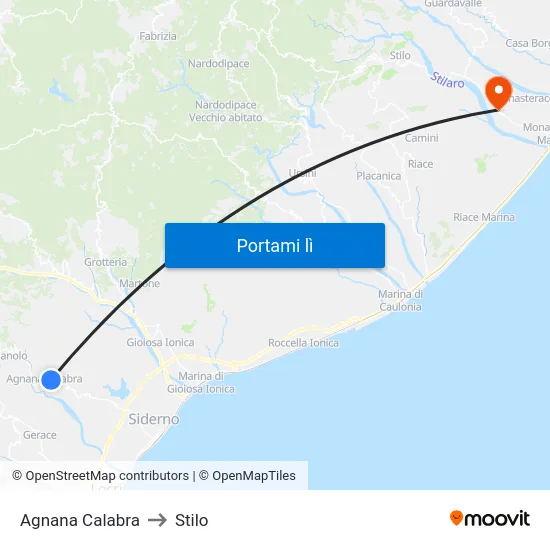 Agnana Calabra to Stilo map
