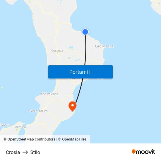 Crosia to Stilo map