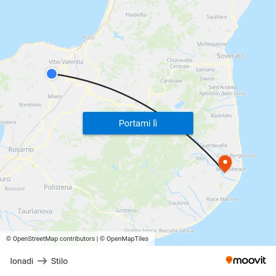 Ionadi to Stilo map