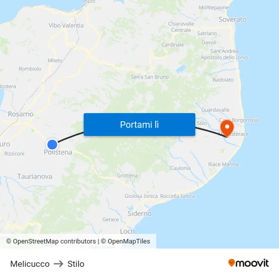 Melicucco to Stilo map