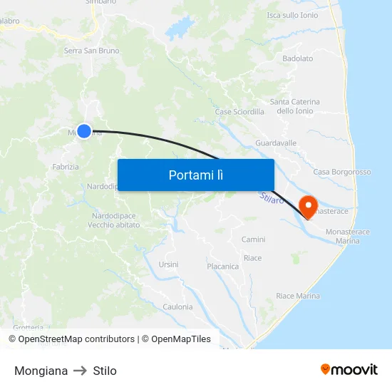 Mongiana to Stilo map