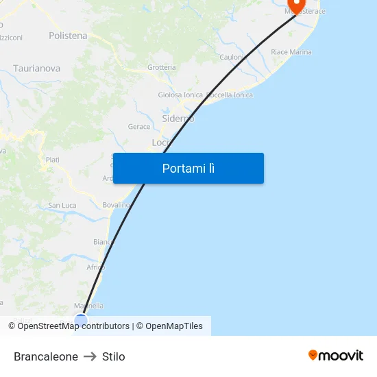 Brancaleone to Stilo map