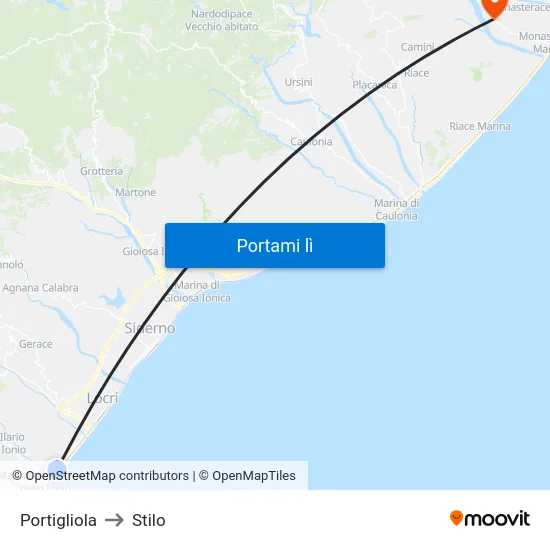 Portigliola to Stilo map