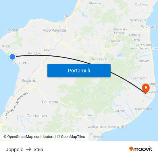 Joppolo to Stilo map