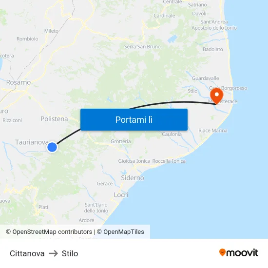 Cittanova to Stilo map