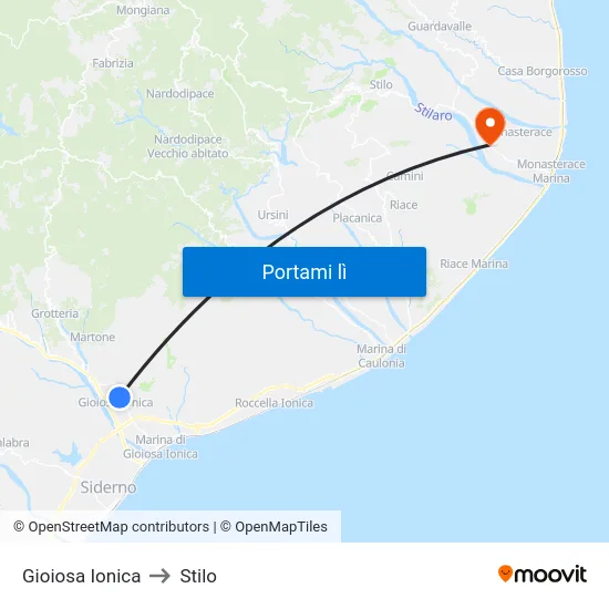 Gioiosa Ionica to Stilo map