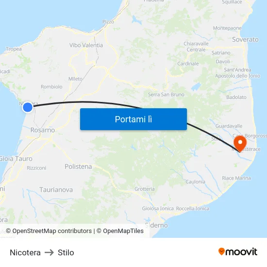 Nicotera to Stilo map