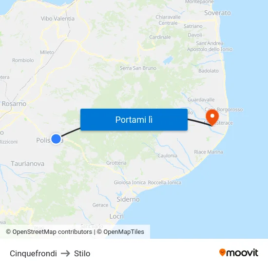 Cinquefrondi to Stilo map