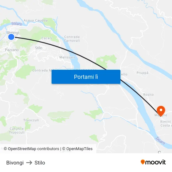Bivongi to Stilo map