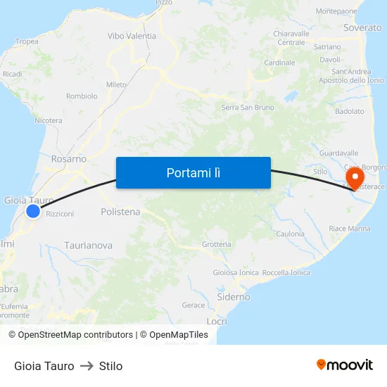 Gioia Tauro to Stilo map
