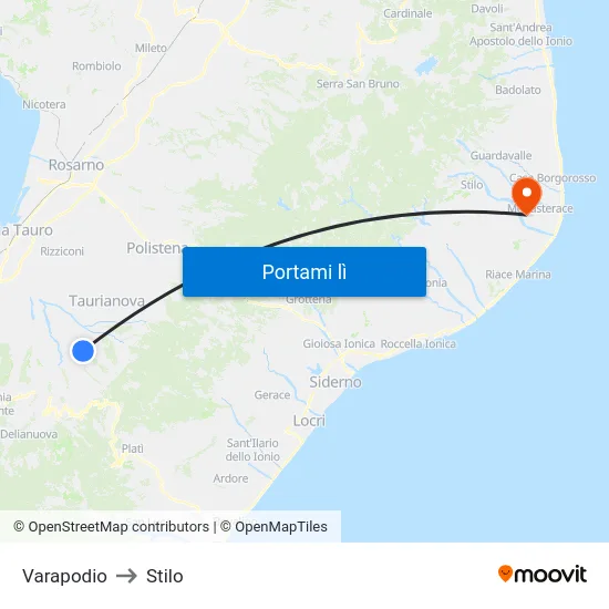 Varapodio to Stilo map