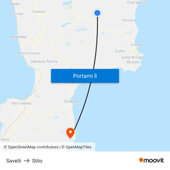 Savelli to Stilo map