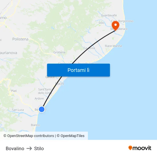 Bovalino to Stilo map