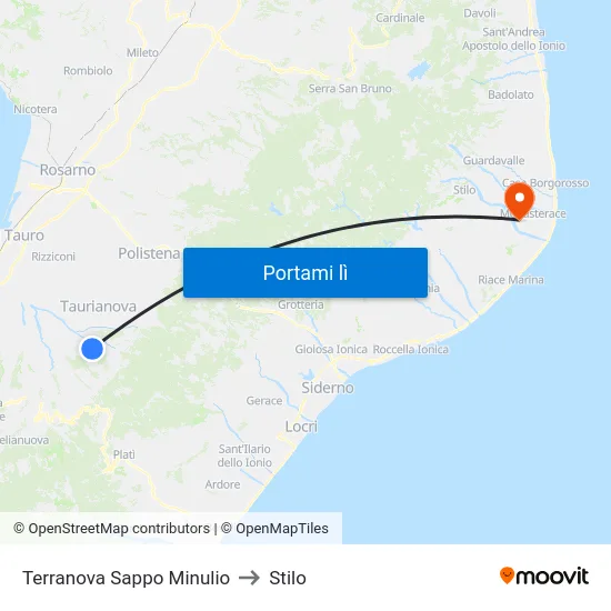 Terranova Sappo Minulio to Stilo map