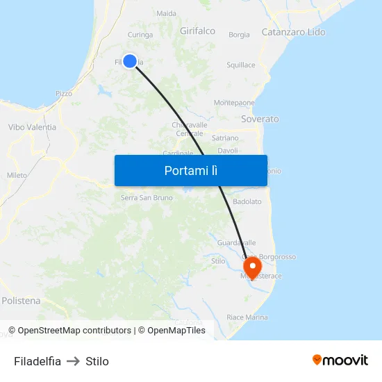 Filadelfia to Stilo map