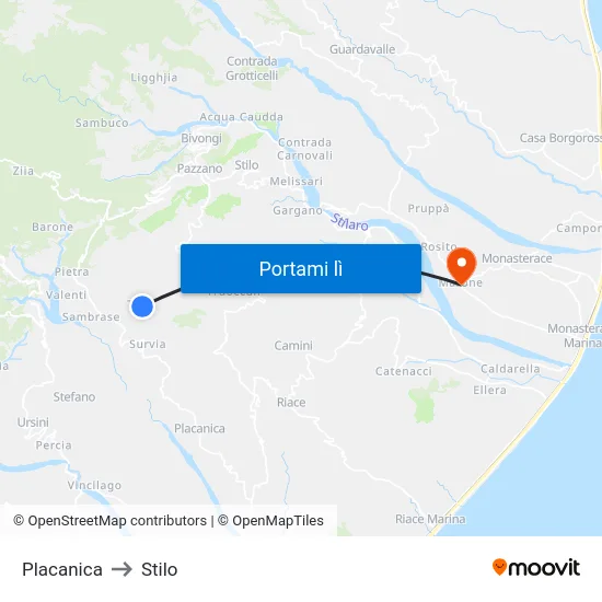 Placanica to Stilo map