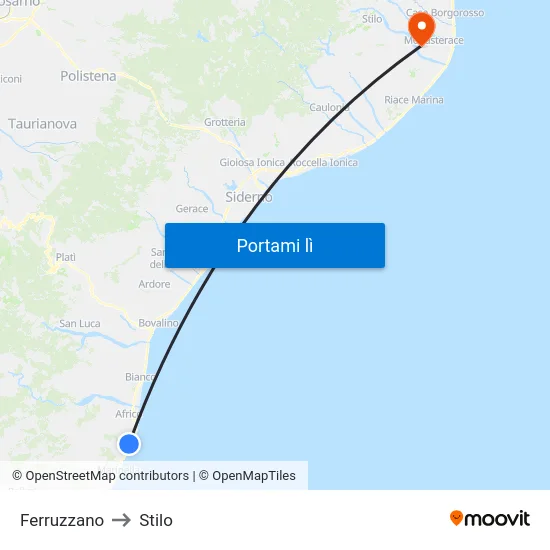 Ferruzzano to Stilo map